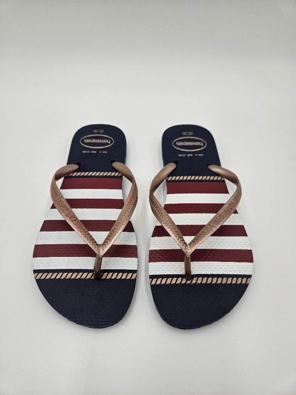 NWOT Havaianas Slim Striped Flip Flops | Red/White/Blue | Size 35-36 (US 6)